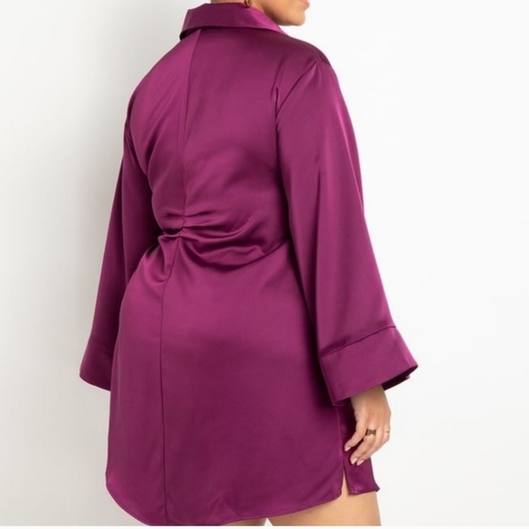 NWT ELOQUII SATIN TIE FRONT SHIRTDRESS $98 - Picture 3 of 5